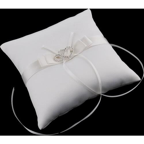 Wedding Ceremony Party Accessories Double Hearts Ring Pillow Cushion Bearer Ring Holder White