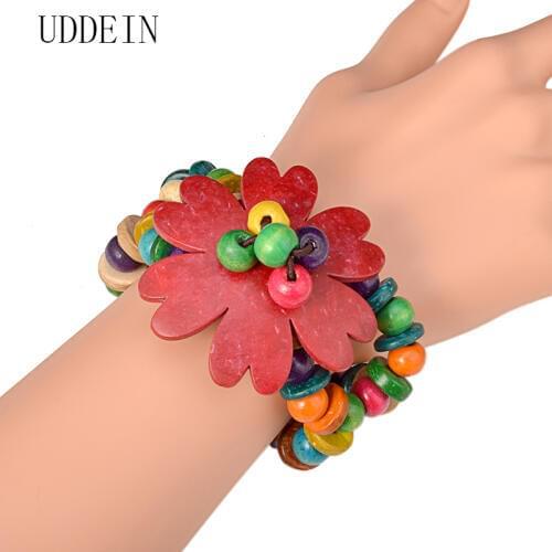 UDDEIN wood flower charms bracelet women bohemian handmade bib beads jewelry wholesale one direction strand bracelets & bangles