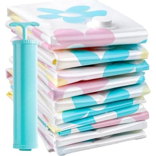 10PCS/Set Vacuum Bags For Clothes With Hand Air Pump Quilt Transparent Storage Bag Closet Organizer Foldable Compressed Package