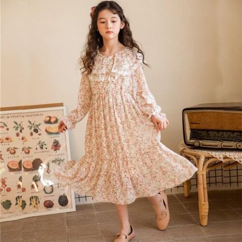 Spring Dresses Girls Kids Children Clothes 2021 New Floral Printed Casual Long Sleeve Dress Girls Baby Kids Clothes Autumn
