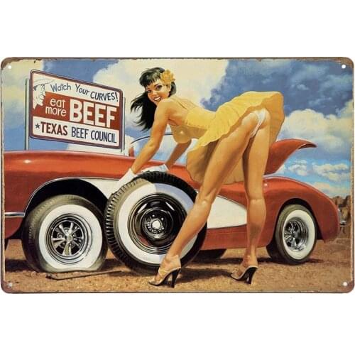 Sexy Girl Car Auto Garage Vintage Retro Tin Sign Metal Sign Metal Poster Metal Decor Wall Sign Wall Poster Wall Decor Tin Sign