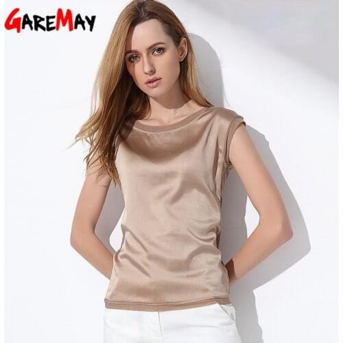 2021 Summer Women Blouses Casual Chiffon Silk Blouse Slim Sleeveless O-neck Blusa Feminina Tops Shirts Solid Plus Size Ladies