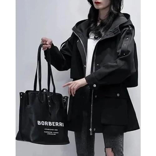 Korean Hooded Female Windbreaker Spring/Autumn Oversize Zipped Coat 2021 Fashion Long Coat Woman Solid Trench Coat