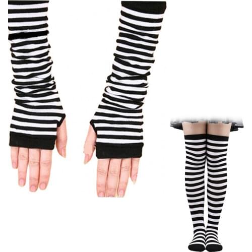 Women Girls Striped Gloves Sockings Warm Sleeves Funny Cosplay Over High Knee Long Socks Gothic Sweet Sexy Thigh High Sockings