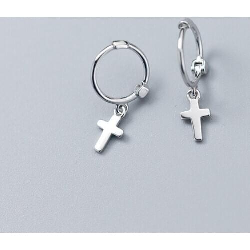 Womens Fashion 100% 925 Solid Sterling Silver Cross Earring Small Drop Earrings For Young Girls Teen Gift Brincos