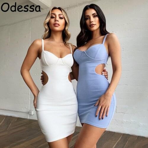 Odessa Sexy Bodycon Mini Corset Dress 2021 Summer Off Shoulder Spaghetti Strap Hollow Out Women Sleeveless Party Club Outfits