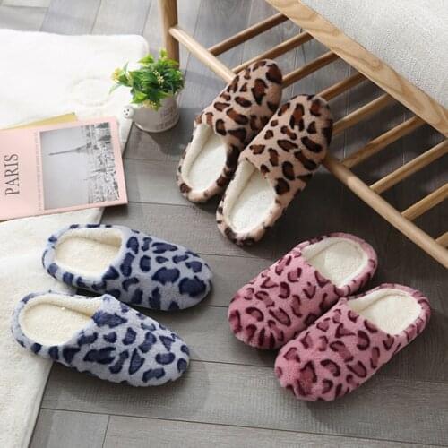 Winter Home Cotton Shoes Men Women Leopard Indoor Floor Slippers Faux Fur Warm Plush Bedroom House Couple Shoes pantoufle homme