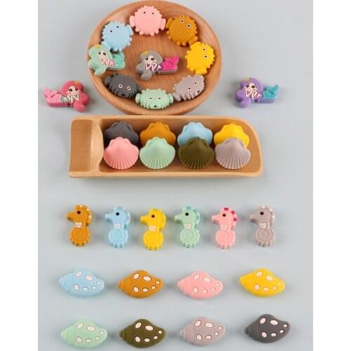 Kovict 10Pcs Cartoon Conch Shell Shape Silicone Beads Baby Molar Teether Bead DIY Pacifier Chain Jewelry Accessories