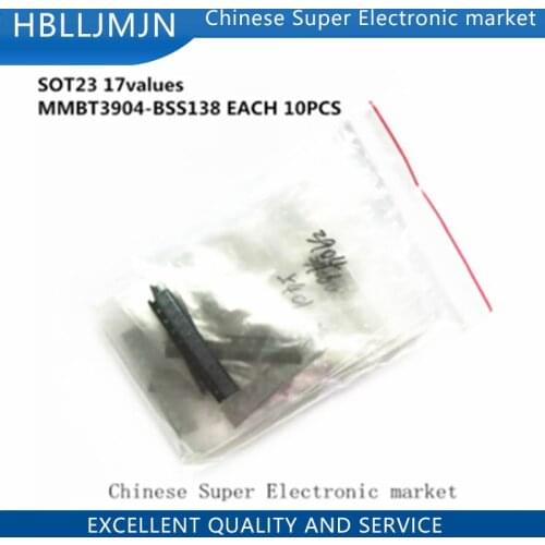 17values MMBT3904 MMBT3906 S8050 S8550 MMBT5401 MMBT5551 S9015 2SC1623 BAT54C BAT54S MMBT7002 BC817 BSS138 SOT23 each 10pcs