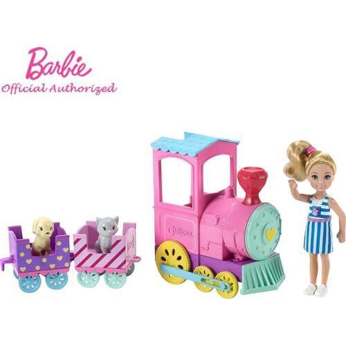 Barbie Club Chelsea Series Doll & Choo-Choo Train Playset FRL86 Kid Toy Cute Cat Accessories Pink Wheels For Christmas Gift