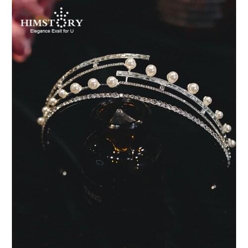 HIMSTORY Pearl Hairband Crown Tiara Luxury Wedding Hair Accessories for Women Bridal Bridesmaids Party Fashion Jewelry Headdress