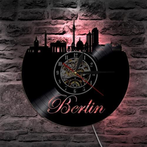 Berlin Skyline Vinyl Record Wall Clock Germany Cityscape Deutsche LED Lighting Wall Light Modern Backlight Home Decor