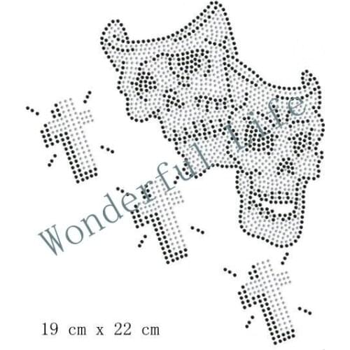 Free Shipping Skull Crosses Iron On Bling Transfer white with black