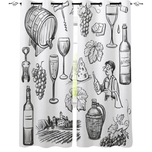 Wine Bottle Grape Fruit Curtains For Living Room Bedroom Window Treatment Blinds Drapes Modern Kitchen Curtains