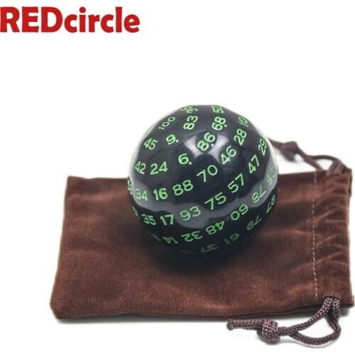 D100 Side Polyhedral Dice Digital Acrylic Standard Number 1 To 100 49mm Black Color with Bag for DND RPG Kids Party Entertaiment