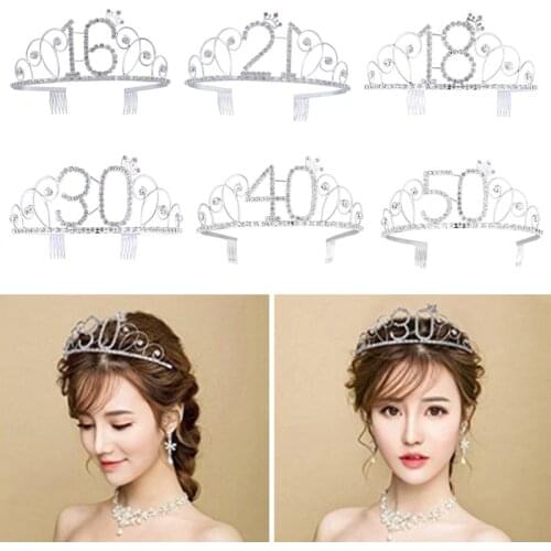 Birthday Party Decorations Adult Crystal Rhinestone Tiara Princess Crown Hairband Accessories Women 18 21 30 40 50 Birthday Gift