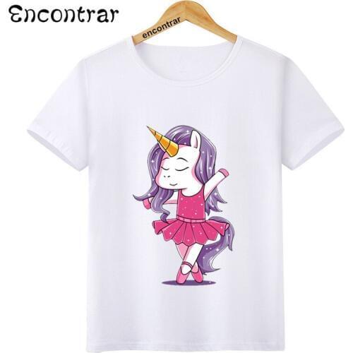 Kids Ballet Dancing Unicorn Dancer Print T Shirt Tees Summer Cute Beautiful Tops Children T-Shirt Boy/Girl Clothing,HKP3087