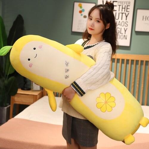 80/110CM kawaii Fruit Plush Toys Cute Stuffed Soft Peach Kiwi Lemon Pitaya Long Pillow for Children Kids Sleeping Cushion Gift