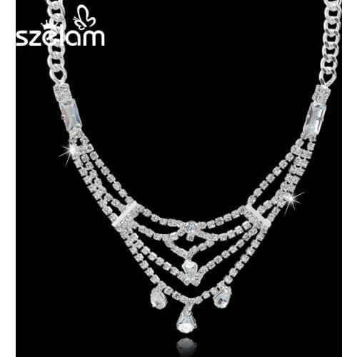 Long 2019 Fashion Silver Pendant & Necklace For Women Link Chain Rhinestone Luxry Necklace Collar Wedding Jewelry Sne150847