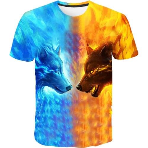 Wolf Print T Shirt Boys 2021 Summer Animal Short Sleeve Streetwer Cool 3D Printed Children Girl Tops Beach Sport Causul T Shirts