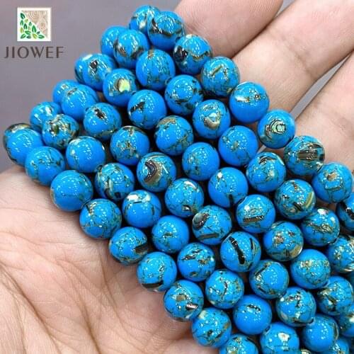 Smooth Blue Shell Turquoises Round Spacer Beads for Jewelry Making Natural Stone Beads DIY Necklace Bracelet 15'' 4/6/8/10/12mm