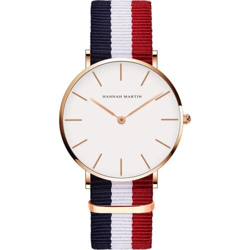 Hannah Martin HM-CB36 Simple Design Style Nylon Strap Women Wristwatches Ultra-Thin Quartz Dial Waterproof Lady Watch