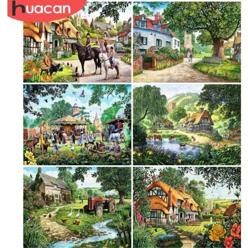 HUACAN 5D Diy Diamond Painting Landscape Full Drill Embroidery Mosaic House Diamond Art Home Decor