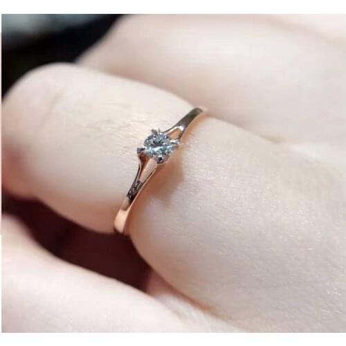 Dainty Female Crystal White Round Ring 925 Sterling Silver Rose Gold Ring Classic Bride Wedding Band Engagement Rings For Women