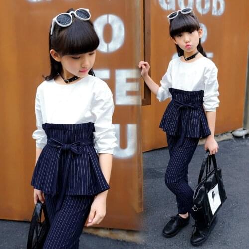 Kids Girls Clothes Set Patchwork Shirt Dress + Striped Pants 2PCS Children Clothing Spring & Autumn Kids Teenage Outfits Clothes