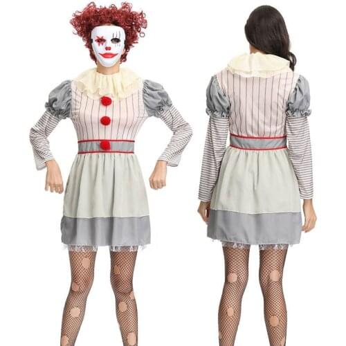 Womens Killer Clown Costume Ladies Carnival Party Halloween Cosplay Circus Clown Costumes Stage Performance Clown Dress Up