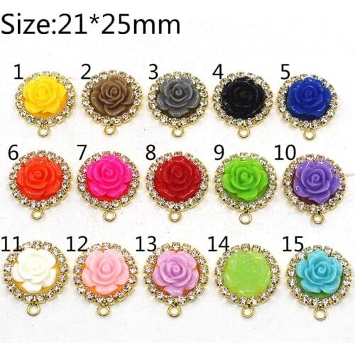10Pc 21*25mm Round Golded Metal Rhinestone/Resin Roses Wedding Decoration Button/Flat back Hair Flower Center DIY Scrapbooking