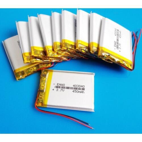 Wholesale 10 pcs 3.7V 450mAh 403040 lipo polymer lithium rechargeable battery for MP3 GPS recorder e-book camera