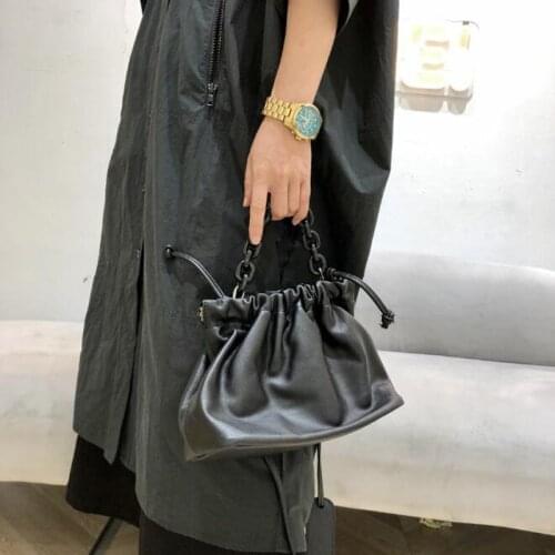 Fashion Trend Ladies Small Hand Bag Genuine Leather Korean Solid Personality String Crossbody Chain Shoulder Bag Handbag