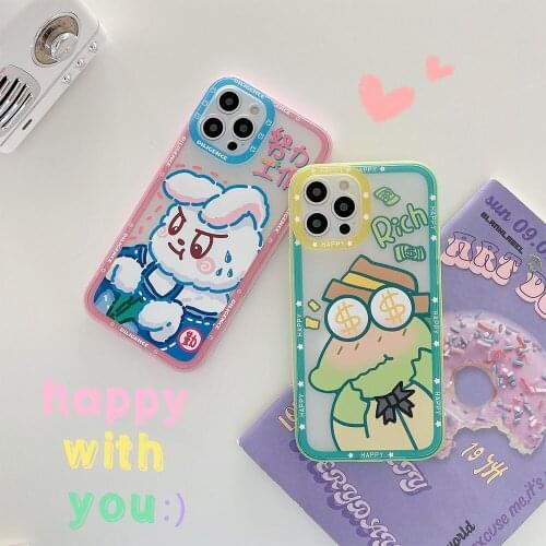 Fashion Cute Cartoon Rabbit&Crocodile Phone Case for iPhone11 12ProMax XR XS 8 7Plus with Lanyard Couple Shockproof Bumper Cover