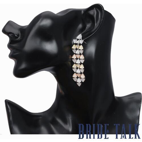 Bride Talk Long Drop Women Earrings Cubic Zirconia Luxury Jewelry For Wedding Engagement Party High Quality Christmas Gift