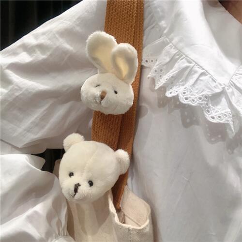 HUANZHI New Japan Adorable Plush Cartoon Brown White Rabbit Bear Animals Brooch for Women Couple Lovely Coat Accessories