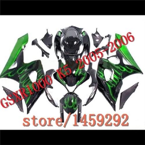 New Injection mold custom fairing kit for SUZUKI K5 GSX-R 1000 05 06 ABS fairings GSXR1000 2005 2006 blac green fames fairi