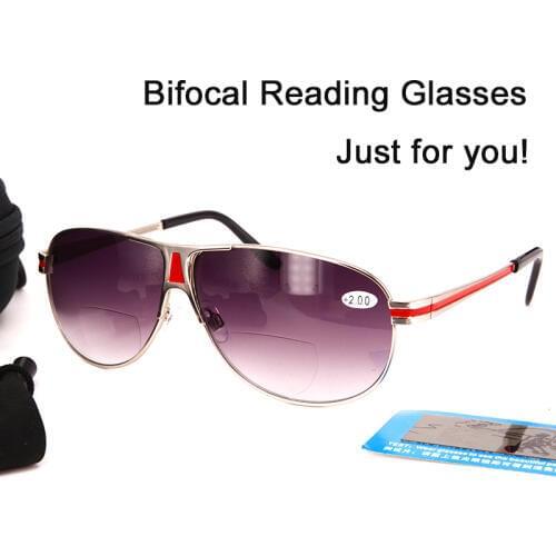 Wholesale Bifocal Reading glasses cheap Fashion Mans Metal Sunglasses readers for Women and Men Outdoor fishing with case Black