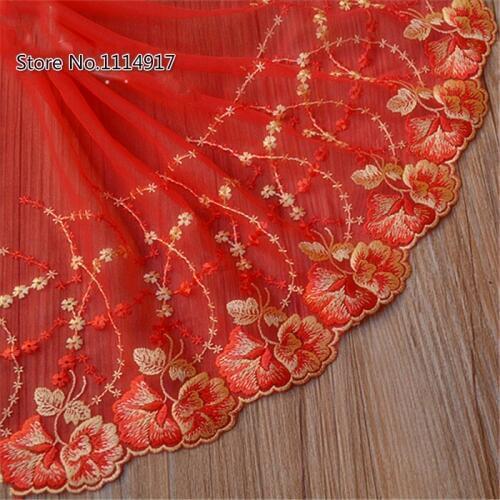 Popular Product!!! Red Mesh Embroidered Lace Trim Doll Clothes Lace Fabric DIY Craft Width 24cm 5Yds/lot