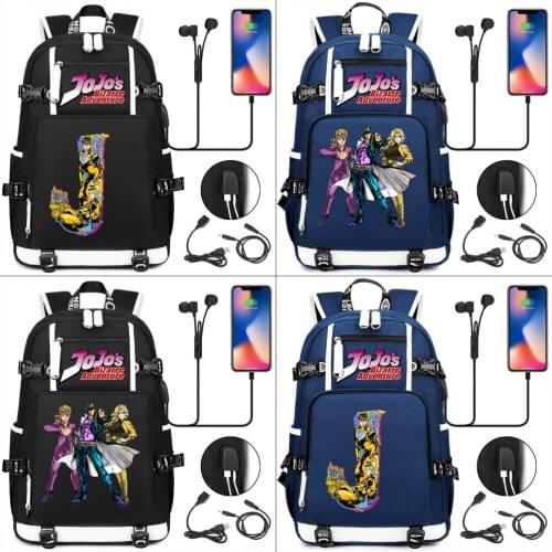 Casual Backpack JoJos Bizarre Adventure School Bags for Teenage Cartoon Bookbag Kids teenager Travel USB Laptop Shoulder Bags
