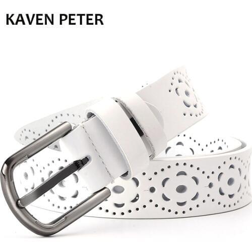 White Woman Belt With Hollow Flower Fashion Genuine Leather Belt For Women Jeans Belts Female Top Quality Black Brown Color