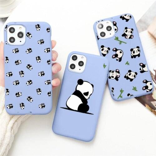Cute Cartoon panda Phone Case for iPhone 12 mini 11 Pro Max X XR XS 8 7 6s Plus Candy purple Silicone cover