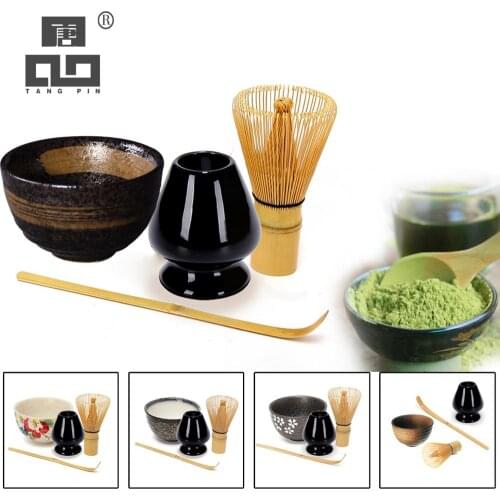 TANGPIN 4pcs/set traditional matcha giftset bamboo matcha whisk scoop ceremic Matcha Bowl Whisk Holder japanese tea sets
