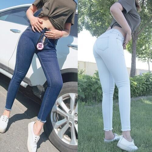 Outdoor Sex Pants Women Sexual Clothes Womens Zipper Trousers Denim Tights Skinny Jeans Fashion Ladies Blue Pencil Pants Female
