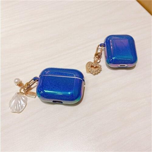 3D Love Pearl Shell Keychain Water Drop Rainbow Hard Headphone Earphone case for apple airpods 1 2 3 pro Wireless Headset cover