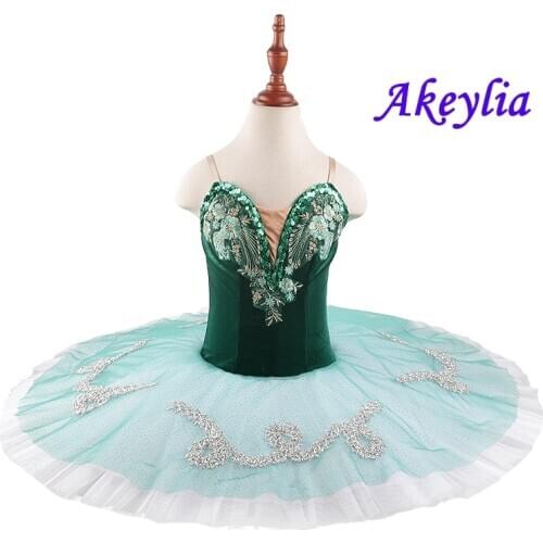 Green silver Pancake Peformance Tutus women sugar plum fairy competition stage tutu costume Adult Professional Ballet Tutu 19010