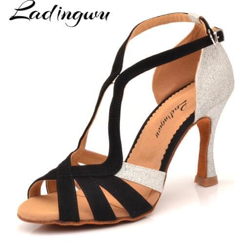 Ladingwu New Brand Dance shoes Glitter and Flannel Silver purple pink Womens Ballroom Party Dance Shoes Salsa Latin Dance Shoes