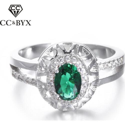 Green Crystal Locket Party Women Rings White Gold color Vintage Cocktail Ring Fashion Jewelry Bijoux Bague Femme Anello CC238