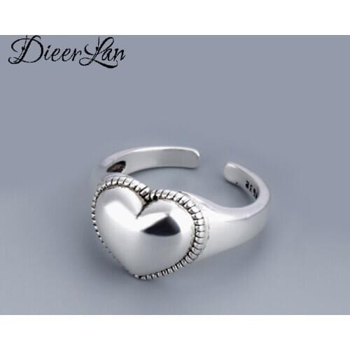 Punk 925 Sterling Silver Love Heart Rings For Women Adjustable Size Finger Ring Fashion Sterling Silver Jewelry