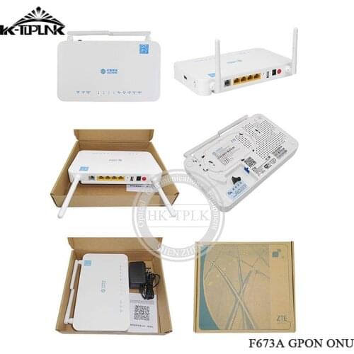 ZTE F673A V2 GPON ONU ONT English Firmware 4GE+1Tel+2USB+2.4G Wifi Ftth Router Fiber Optic Equipment With Single Box Power Plug